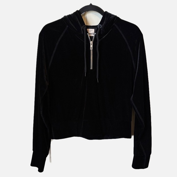 Rag & Bone Velvet Black Cropped Hoodie Relaxed Fit Sweater Small - Picture 4 of 14